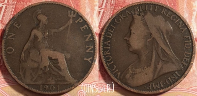 Великобритания 1 пенни 1901 года, KM# 790, 258-003