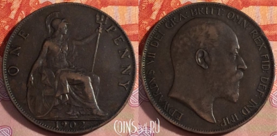 Великобритания 1 пенни 1902 года, KM# 794, 105b-102