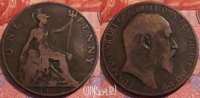 Великобритания 1 пенни 1904 года, KM# 794, 241-070