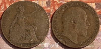 Великобритания 1 пенни 1909 года, KM# 794, 253q-136