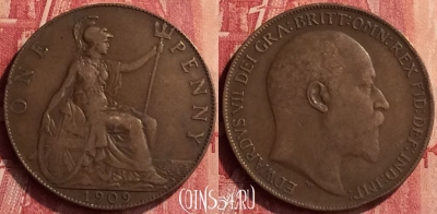Великобритания 1 пенни 1909 года, KM# 794, 345o-088 ♛