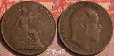 Великобритания 1 пенни 1910 года, KM# 794, 444-132