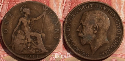 Великобритания 1 пенни 1911 года, KM# 810, 205-144