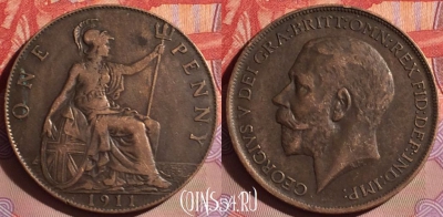 Великобритания 1 пенни 1911 года , KM# 810, 077j-056 ♛