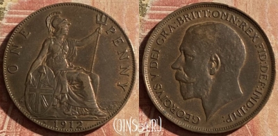 Великобритания 1 пенни 1912 г. H, KM# 810, 160p-034 ♛