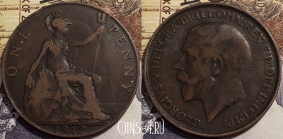 Великобритания 1 пенни 1912 года H, KM# 810, 241-020