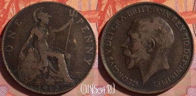 Великобритания 1 пенни 1912 года H, KM# 810, 339i-050