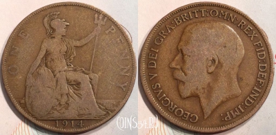 Великобритания 1 пенни 1914 года, KM# 810, 132-009