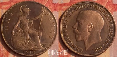 Великобритания 1 пенни 1914 года, KM# 810, 192o-093