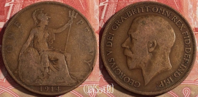Великобритания 1 пенни 1914 года, KM# 810, 219-120