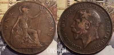 Великобритания 1 пенни 1914 года, KM# 810, 241-018 ♛
