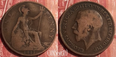 Великобритания 1 пенни 1917 года, KM# 810, 407-127