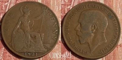 Великобритания 1 пенни 1921 года, KM# 810, 167q-062 ♛