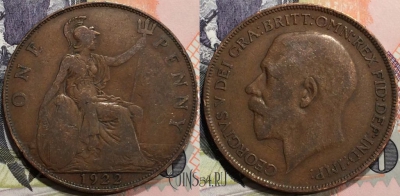 Великобритания 1 пенни 1922 года, KM# 810, 128-025