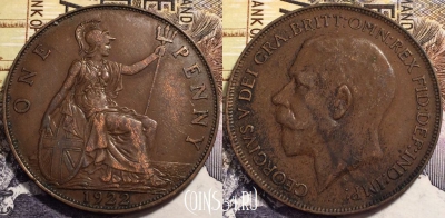 Великобритания 1 пенни 1922 года, KM# 810, 241-001 ♛