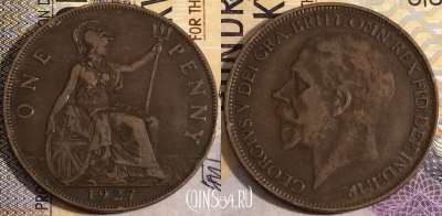 Великобритания 1 пенни 1927 года, KM# 826, 158-096