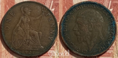 Великобритания 1 пенни 1927 года, KM# 826, 314q-086