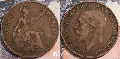 Великобритания 1 пенни 1927 года, KM# 826, a088-139