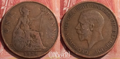 Великобритания 1 пенни 1928 года, KM# 838, 142l-032 ♛