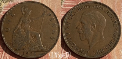 Великобритания 1 пенни 1928 года, KM# 838, 159p-076 ♛