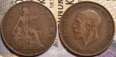 Великобритания 1 пенни 1929 года, KM# 838, a080-002
