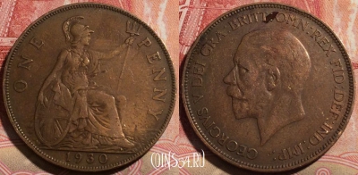 Великобритания 1 пенни 1930 года, KM# 838, 214-098