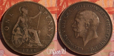 Великобритания 1 пенни 1934 года, KM# 838, 227a-097 ♛