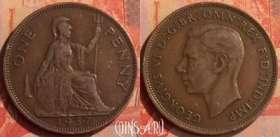 Великобритания 1 пенни 1937 года, KM# 845, 331n-010