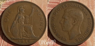 Великобритания 1 пенни 1938 года, KM# 845, 160p-039 ♛