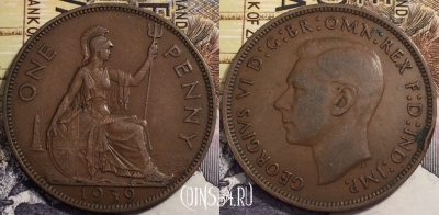 Великобритания 1 пенни 1939 года, KM# 845, 239-131
