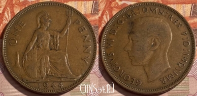 Великобритания 1 пенни 1944 года, KM# 845, 274q-063 ♛