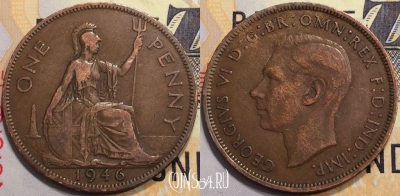 Великобритания 1 пенни 1946 года, KM# 845, 132-137