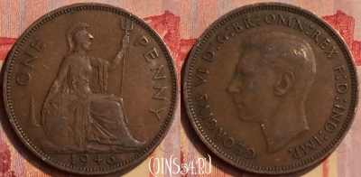 Великобритания 1 пенни 1946 года, KM# 845, 405-112