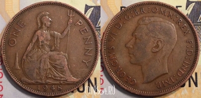 Великобритания 1 пенни 1948 года, KM# 845, 132-109