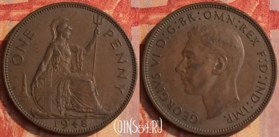 Великобритания 1 пенни 1948 года, KM# 845, 168o-103