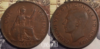 Великобритания 1 пенни 1948 года, KM# 845, 239-124