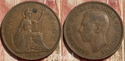 Великобритания 1 пенни 1948 года, KM# 845, 407q-057