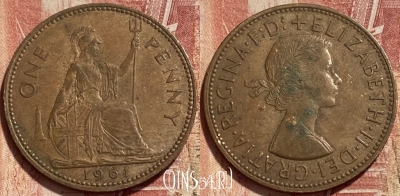Великобритания 1 пенни 1961 года, KM# 897, 418q-081