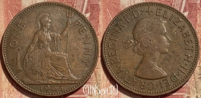 Великобритания 1 пенни 1963 года, KM# 897, 419q-032