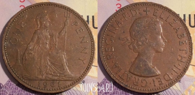 Великобритания 1 пенни 1964 года, KM# 897, 185a-096