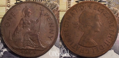 Великобритания 1 пенни 1964 года, KM# 897, 239-108