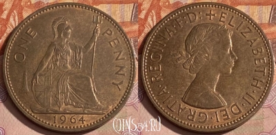 Великобритания 1 пенни 1964 года, KM# 897, 357p-115 ♛