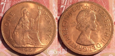 Великобритания 1 пенни 1967 года, KM# 897, b064-042