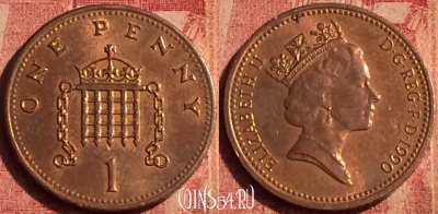 Великобритания 1 пенни 1990 года, KM# 935, 389o-032