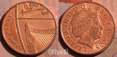 Великобритания 1 пенни 2008 года, KM# 1107, 214b-131