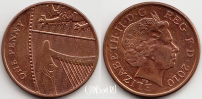 Великобритания 1 пенни 2010 года, KM# 1107, 055-024