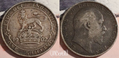 Великобритания 1 шиллинг 1902 года, Ag, KM# 800, a063-060