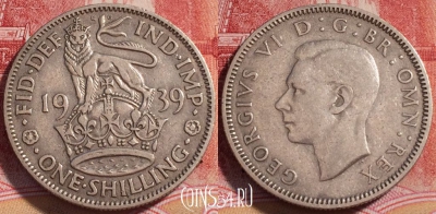 Великобритания 1 шиллинг 1939 года, KM# 853, 254-141
