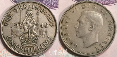 Великобритания 1 шиллинг 1948 года, KM# 864, 130-082