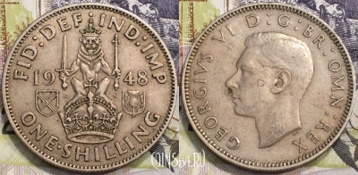 Великобритания 1 шиллинг 1948 года, KM# 864, 132-066